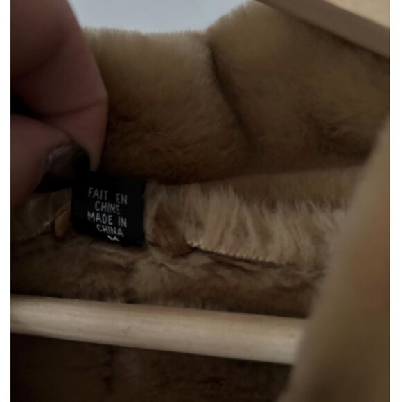 1990s Suede & Faux Fur Bomber Coat | Vintage Tan Aviator Jacket - Picture 6 of 8